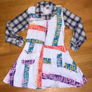 Stranger Things Kids Dress Medium Plaid Sleeve Colorful Graphic Fun